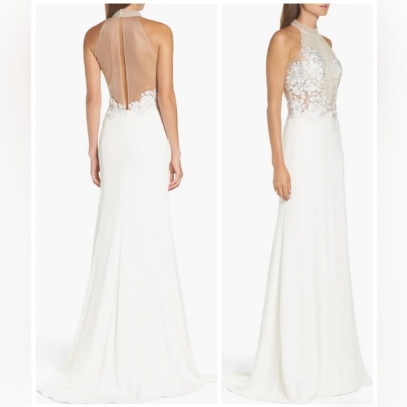 Tadashi Shoji Embroidered Halter Trumpet Gown - Picture 2 of 2